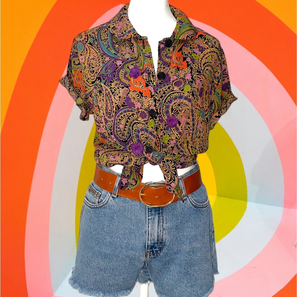Paisley Print Tie-Front Blouse